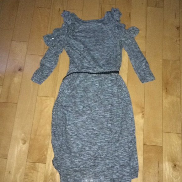 Blue black sweater open shoulder sweater dress - Picture 4 of 4